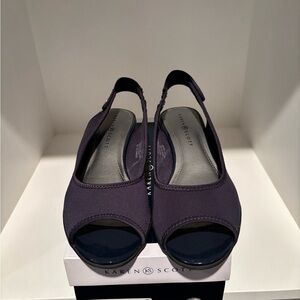 Karen Scott Women's Dark Blue Peep-Toe Slingback Heels
